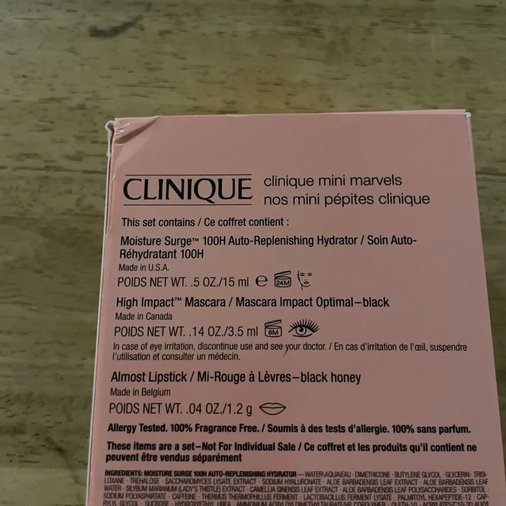 Clinique mini marvels makeup lipstick mascara moisture surge lotion set of 3